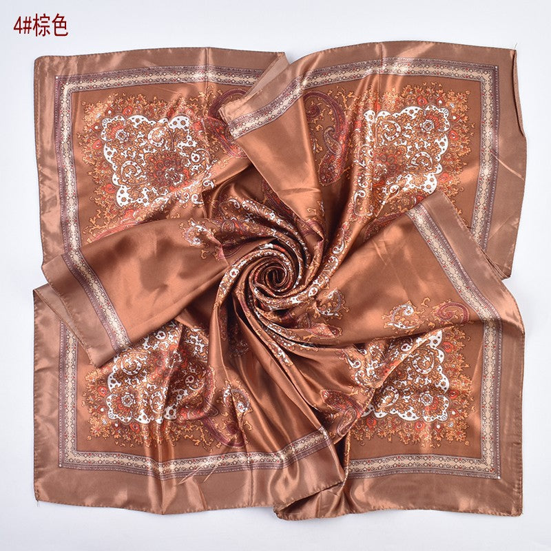 New versatile women's shawl scarf simulation silk 90 satin women's printed temperament silk scarf large square scarf headscarf