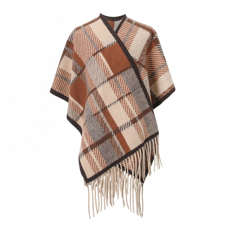 European, American spring, autumn and winter women's jacquard double-sided fringed shawl