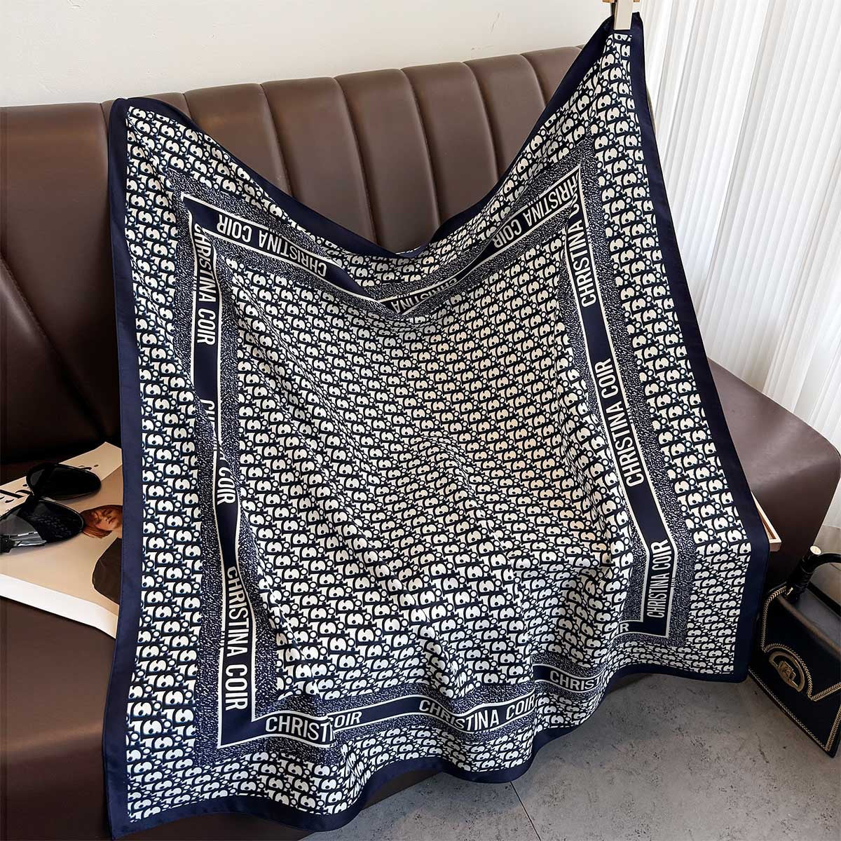 Fashion Letter D Home Printed Scarf Shawl 90cm Large Square Scarf Ladies Sunscreen Silk Scarf Headscarf