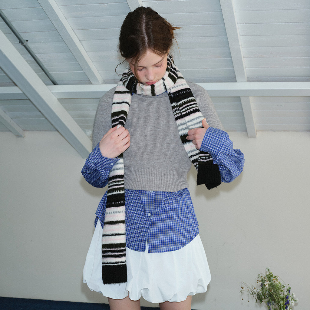 Niche designer wool blended multi-color striped scarf women's autumn and winter with soft knitted color matching scarf