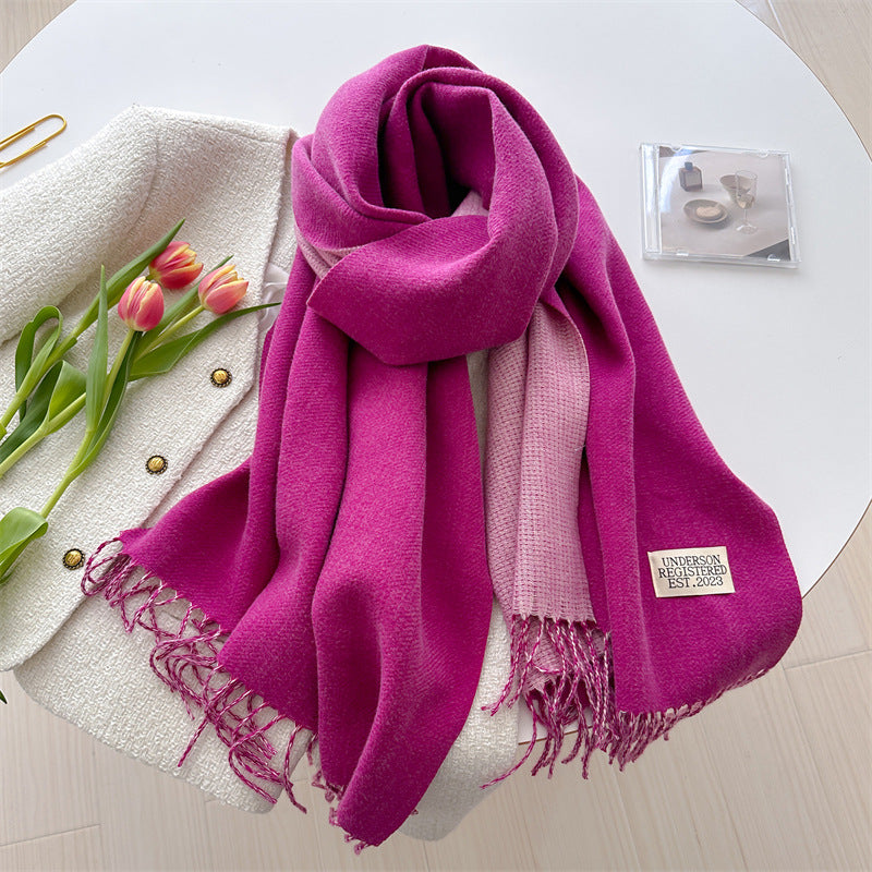 Autumn and winter new double-sided imitation cashmere scarf women's solid color long shawl scarf