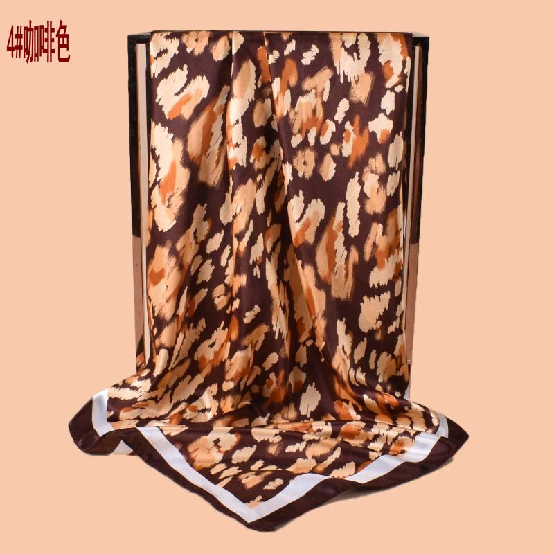 2025 new 90-satin geometric leopard print versatile printed square scarf with sunscreen, bag head silk scarf decoration, scarf