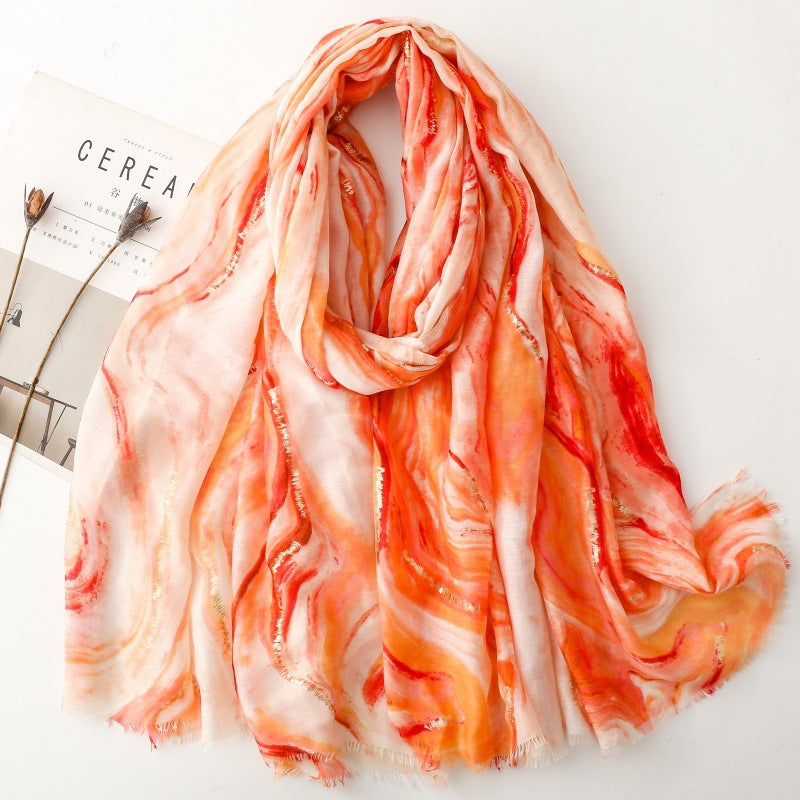 Spring and summer cotton and linen feel scarf bronzing Hexi corridor corrugated burr silk scarf warm shawl