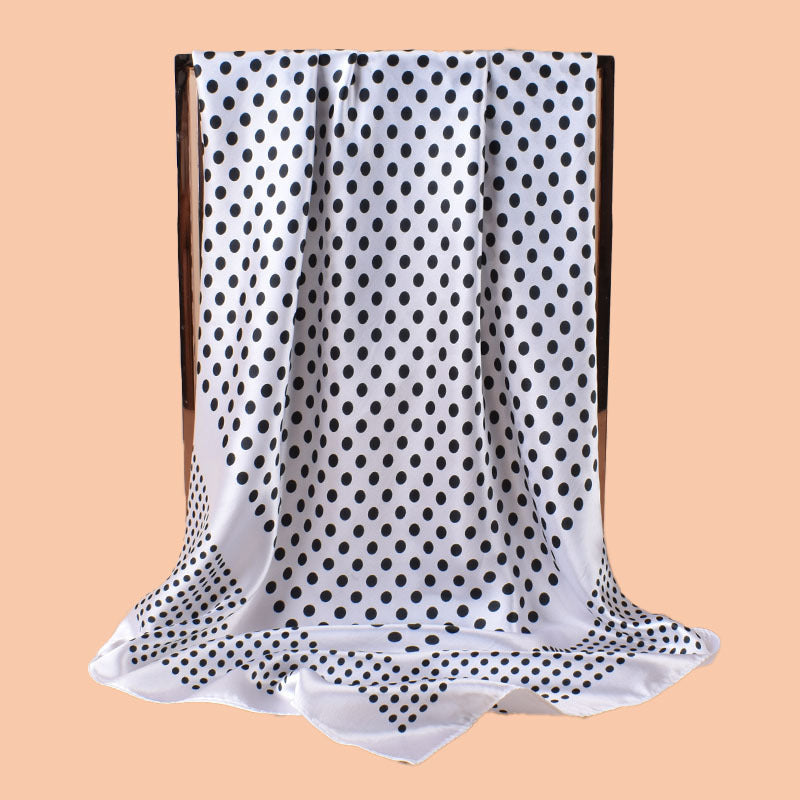 2025 new 90cm-satin polka dot flower versatile printed square scarf with sunscreen, bag head silk scarf decoration, scarf