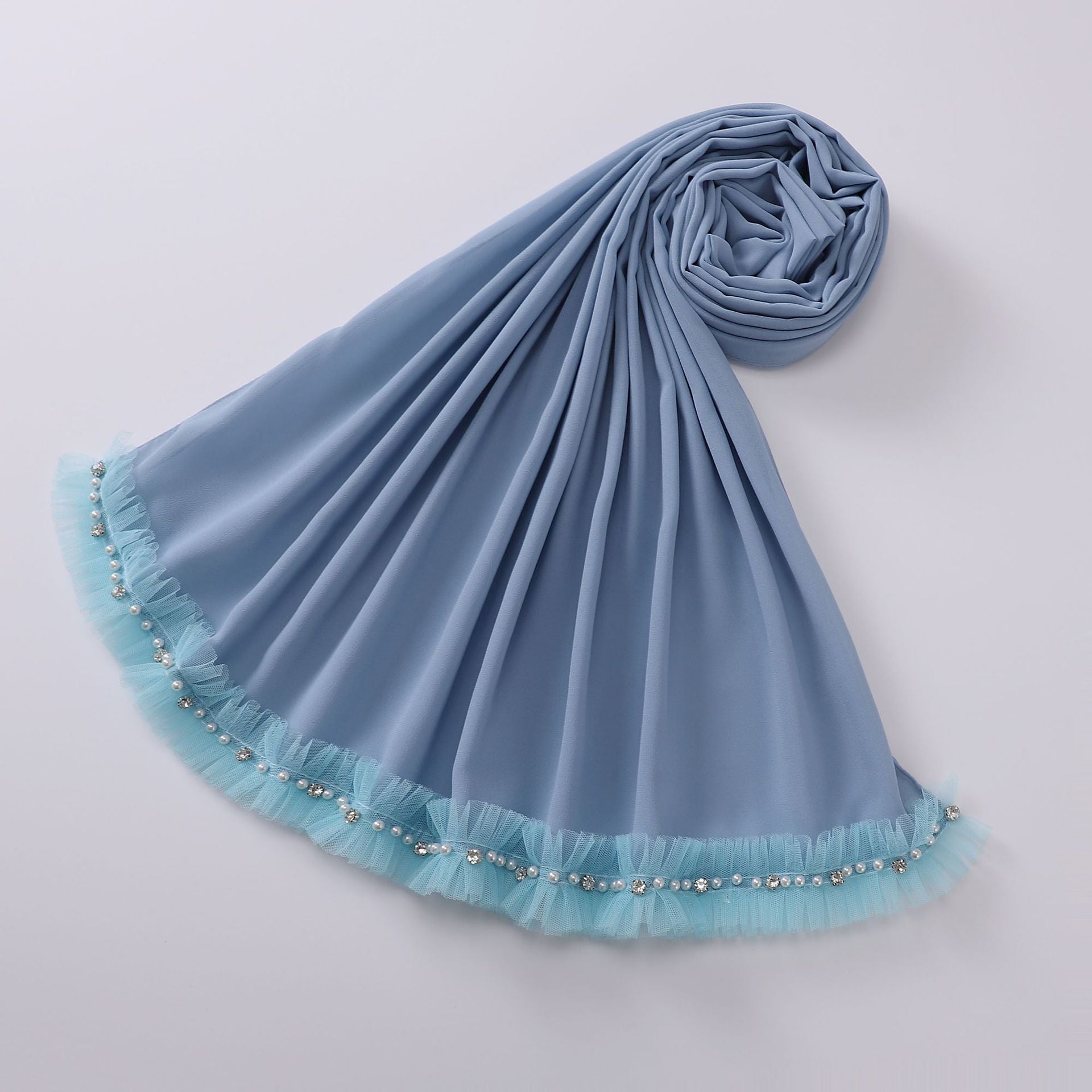 New pearl chiffon pleated lace spiked scarf yarn Middle East Africa headscarf