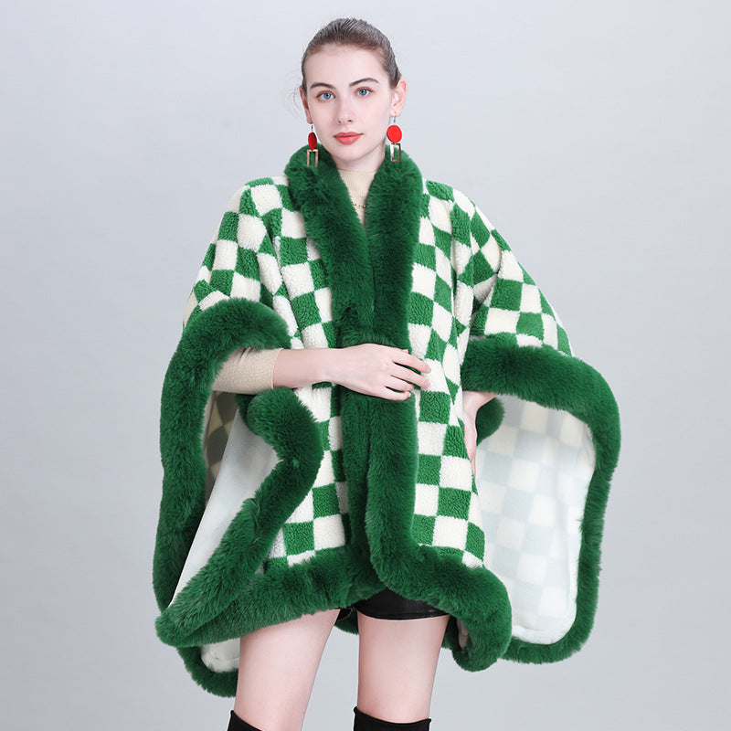 European and Korean autumn and winter fashion new scarf shawl thickened plaid fur collar cape shawl 0982 #