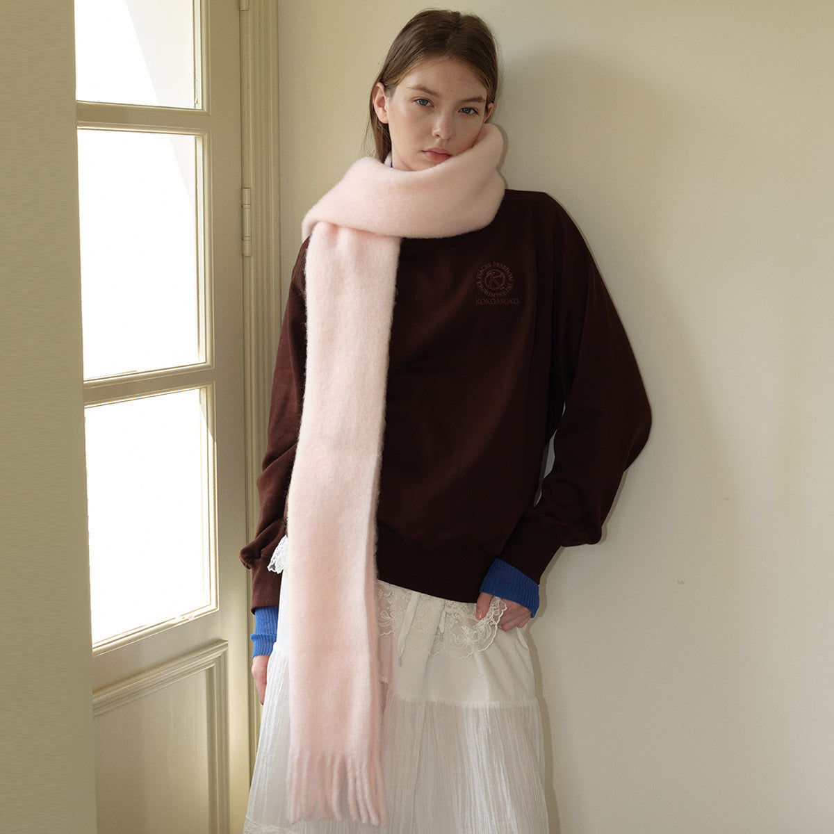 57% wool blended niche solid color fringed scarf women's winter bai with Korean version of the atmosphere soft scarf