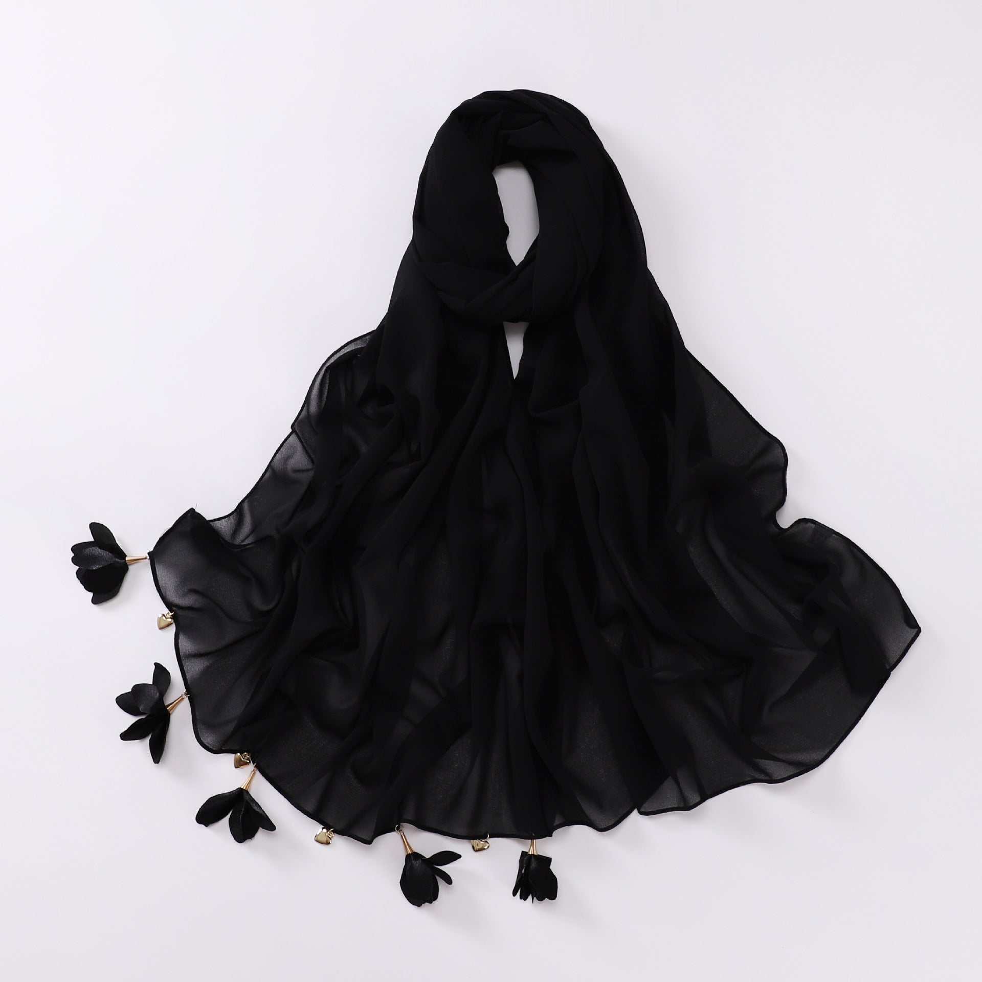 New handmade alloy love flower pearl chiffon scarf middle east headscarf yarn