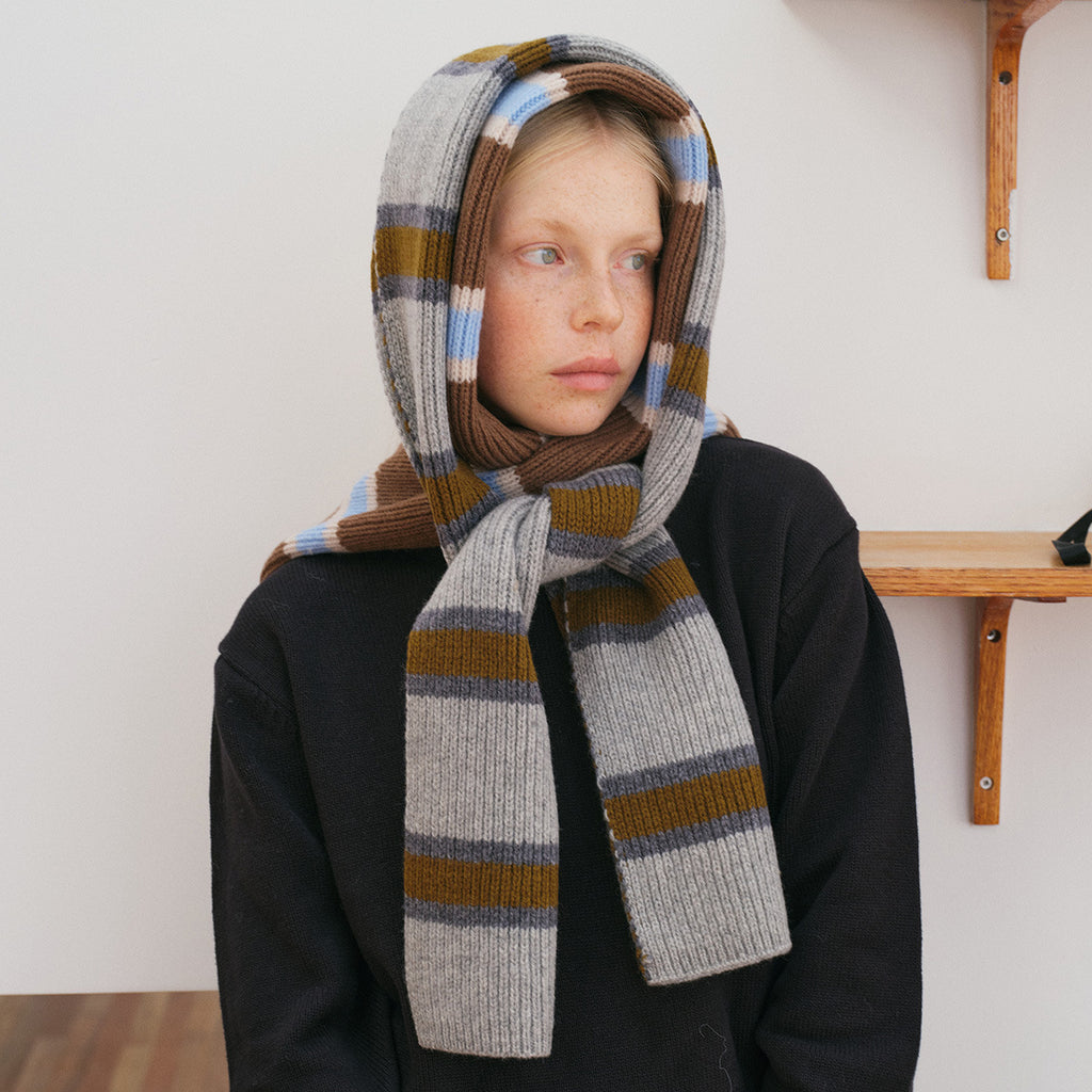 Selected 100% wool striped knitted scarf women's autumn and winter Korean atmosphere soft waxy wool scarf