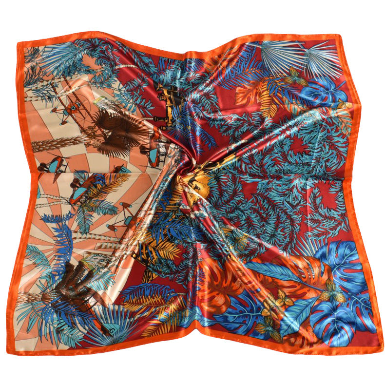 Spring new fashion plant flower 90 satin large square scarf women's silk scarf