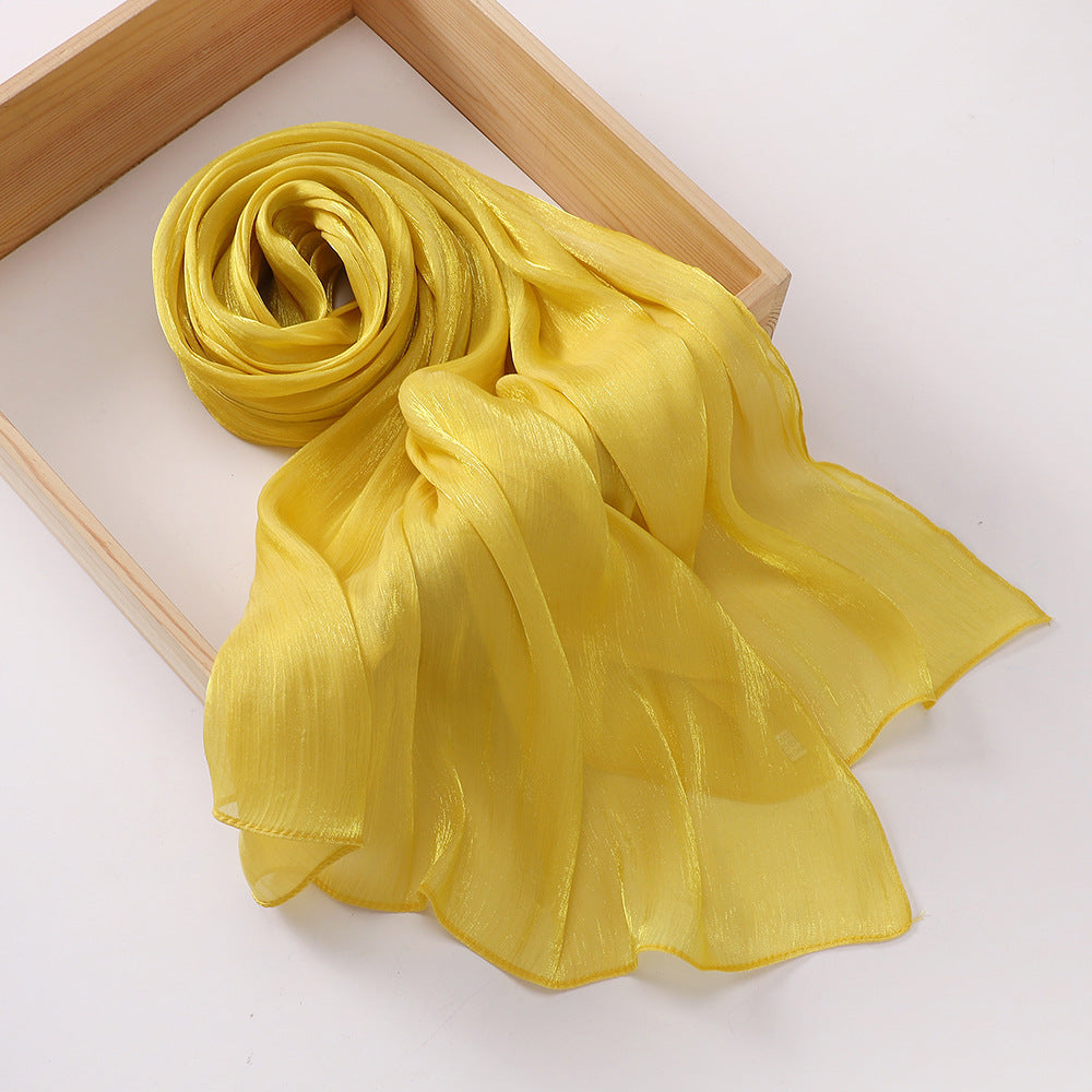 Breathable and Cool Island Satin Smooth Crepe Long Towel Malaysia Bright Silk Scarf Head Scarf