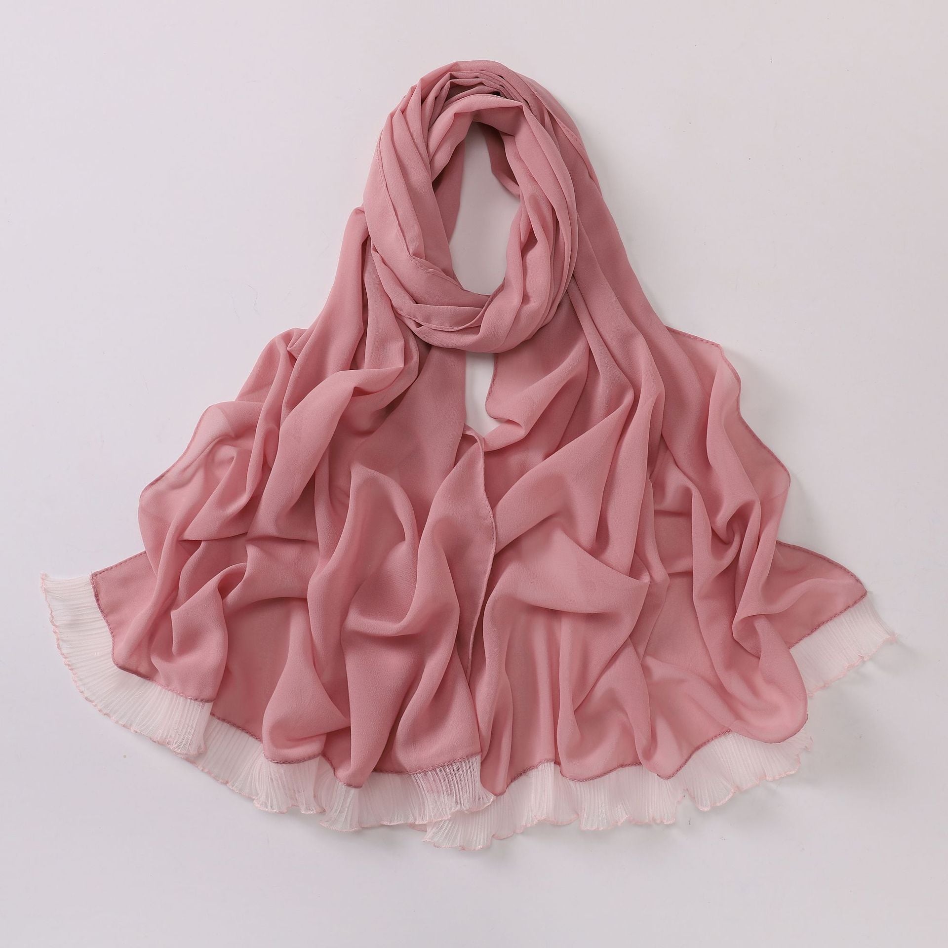 wrinkled lace pearl chiffon headscarf shawls comfortable solid color hijab