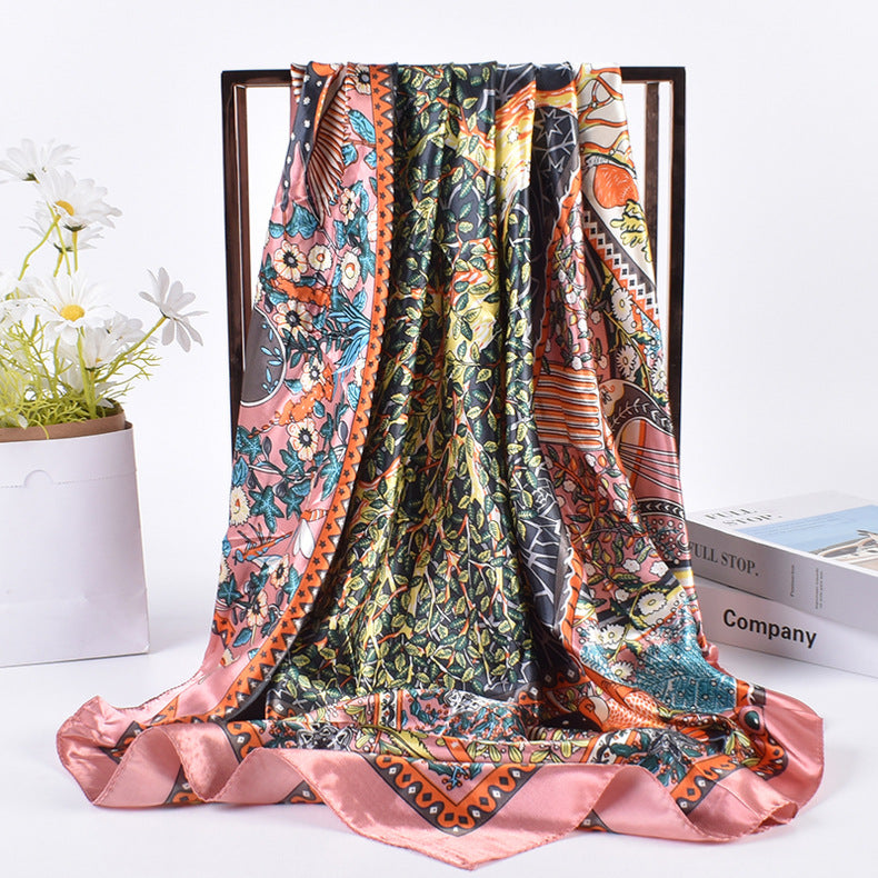 Summer new fashionable versatile natural pattern printing 90-color square scarf silk scarf headscarf