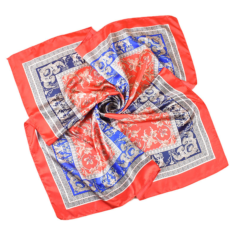 Autumn and winter new scarf literary and retro printing light luxury silk scarf 90 satin high-end square scarf batch