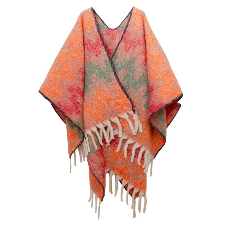 2025 new European and American autumn and winter circle yarn imitation mohair thickened jacquard Great Wall shawl