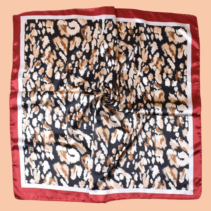 2025 new 90-satin geometric leopard print versatile printed square scarf with sunscreen, bag head silk scarf decoration, scarf