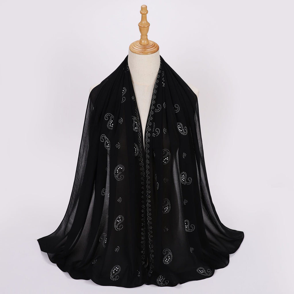 New pearl chiffon cashew nut hot diamond long towel yarn scarf Middle East and Africa headscarf hijab