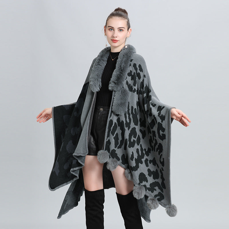 Europe, America, autumn and winter new large size loose fashion multi-purpose knitted cardigan women's cape shawl, knitted shawl 0970 #