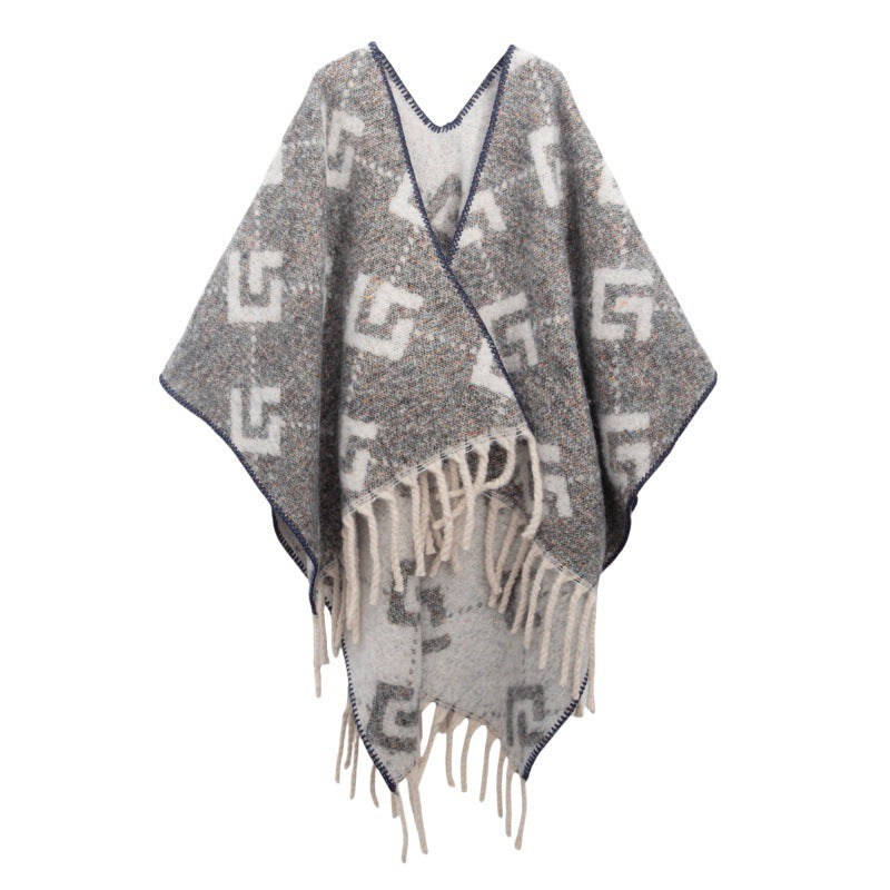 2025 new European and American autumn and winter circle yarn imitation mohair thickened jacquard letter shawl