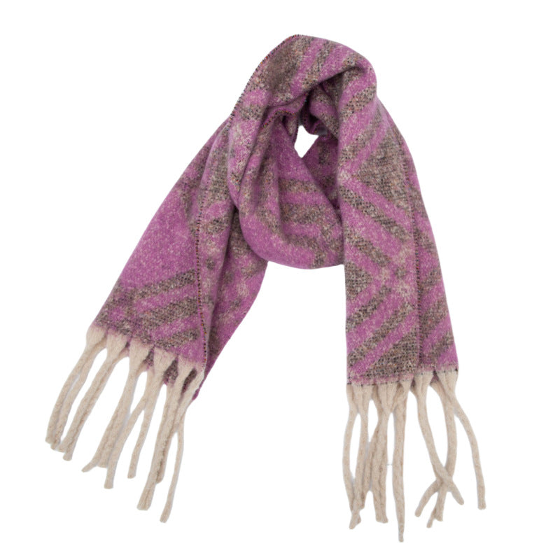 New European, American autumn and winter circle yarn imitation mohair large plaid jacquard scarf