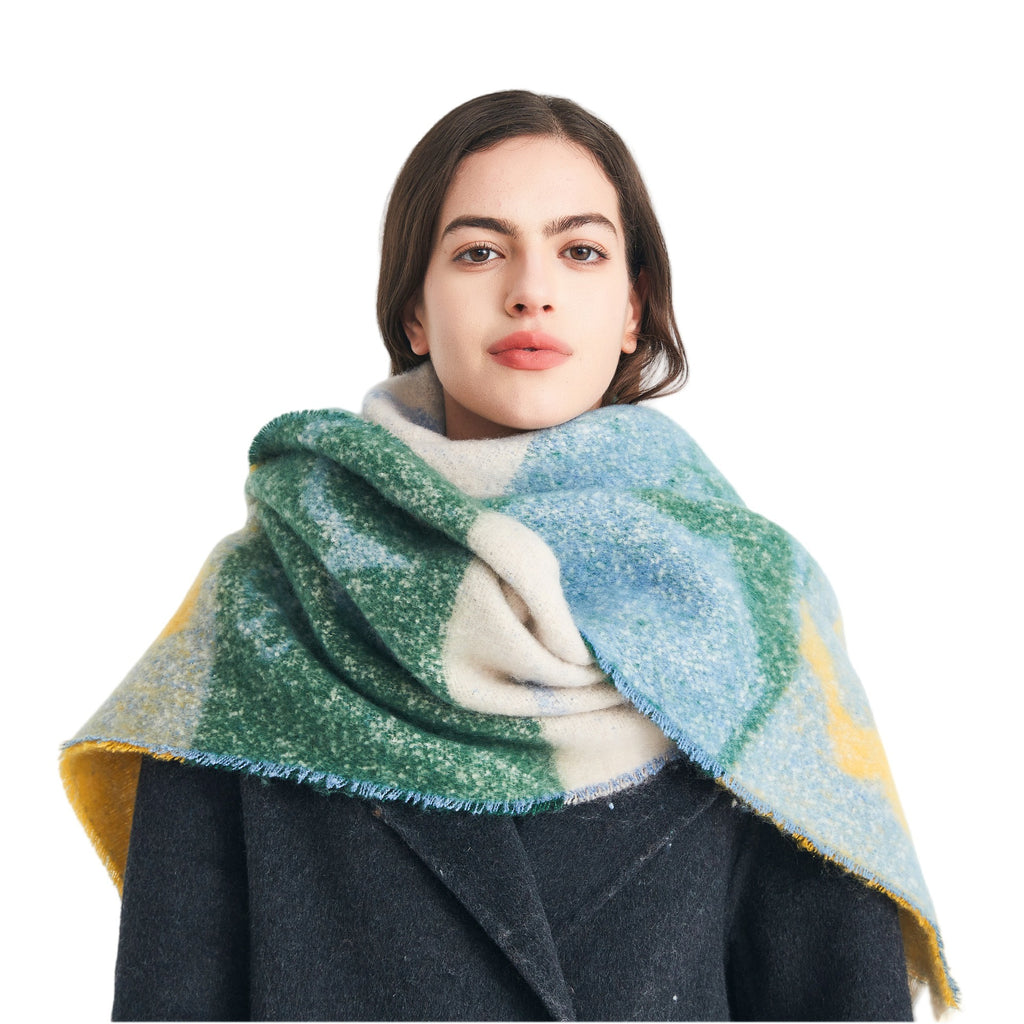 European, American autumn and winter new loop yarn imitation mohair jacquard four-leaf flower scarf