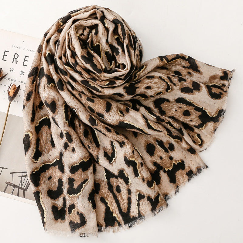Cotton and linen feel scarf soft silk scarf bronzing leopard print print shawl women