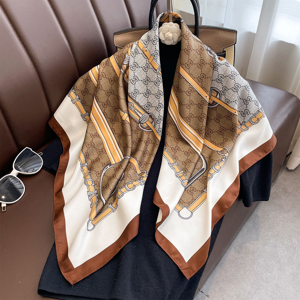 Spring and Autumn new letter 90 printed large square scarf women's travel sunscreen shawl temperament versatile thin scarf