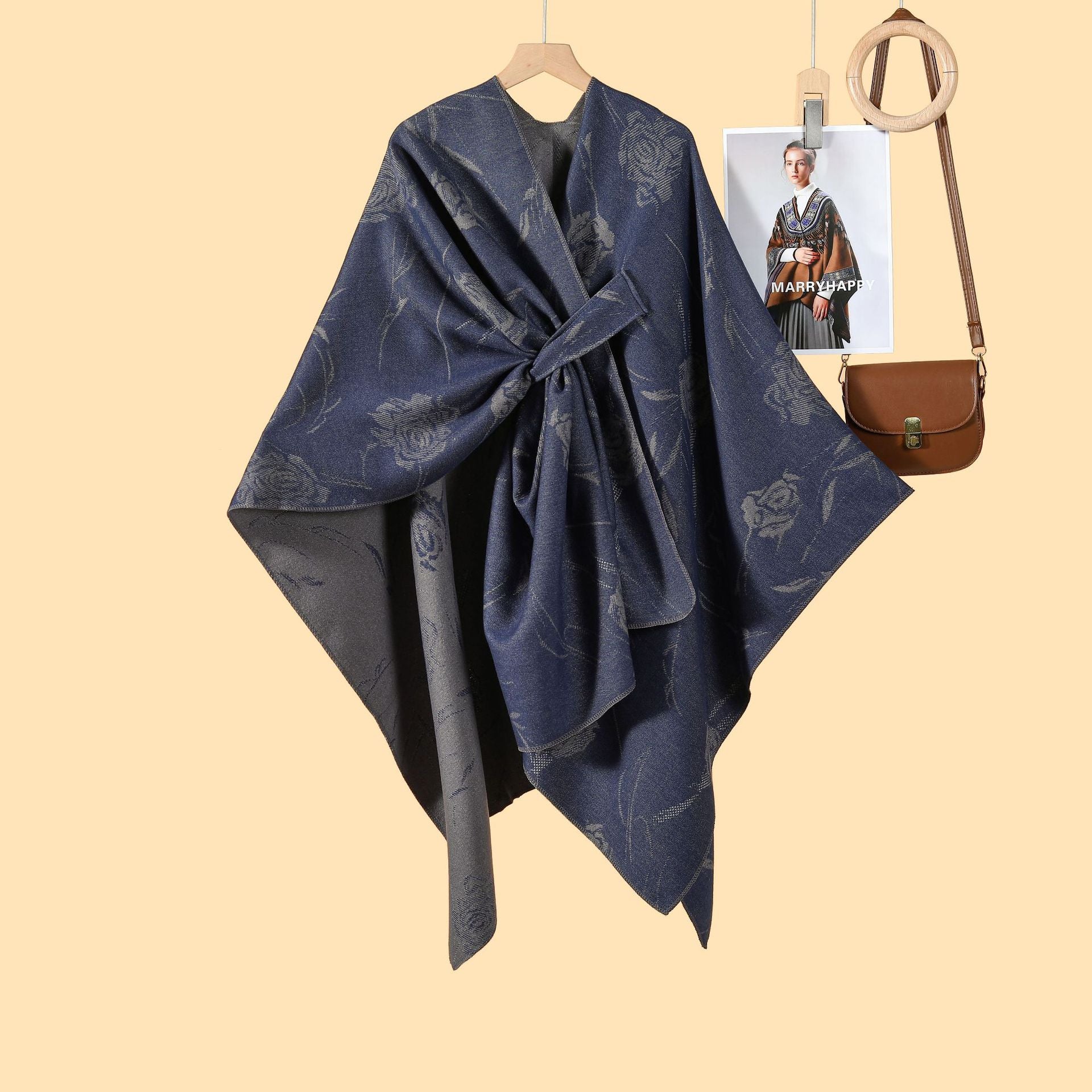 Ladies French Romantic Rose Split Shawl Cloak Multifunctional Side Straps Outside with Warm Cardigan New