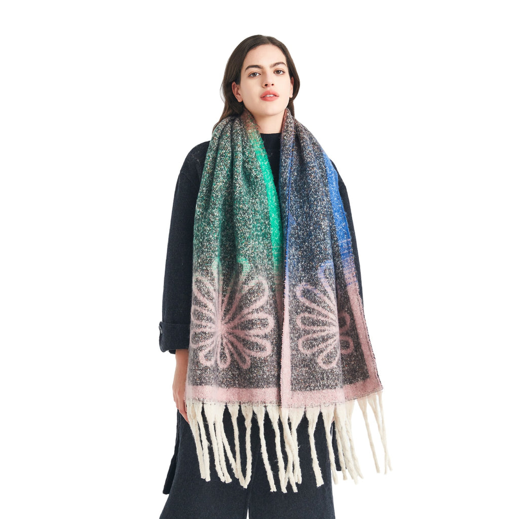 European, American autumn and winter new loop yarn imitation mohair jacquard small flower scarf