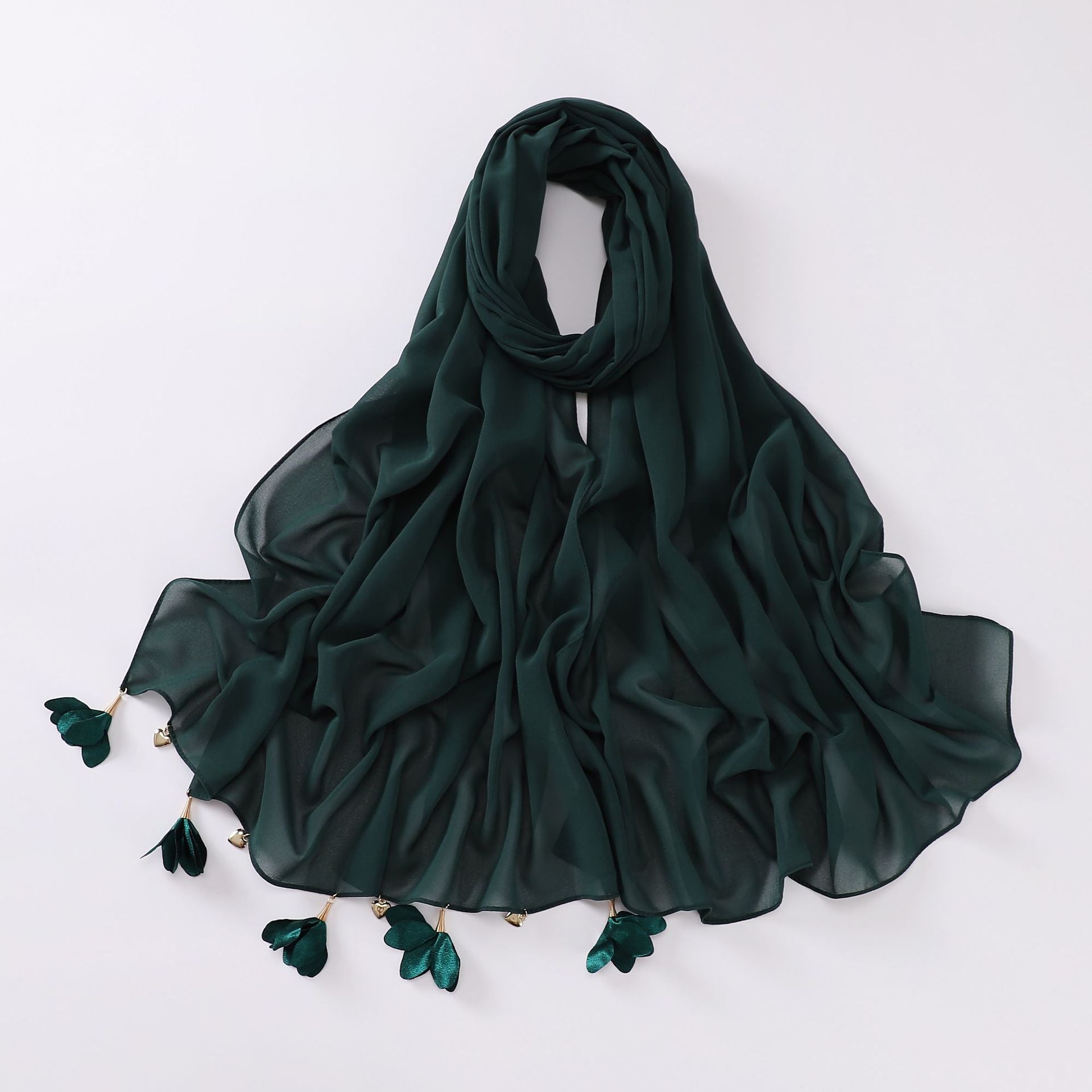 New handmade alloy love flower pearl chiffon scarf middle east headscarf yarn