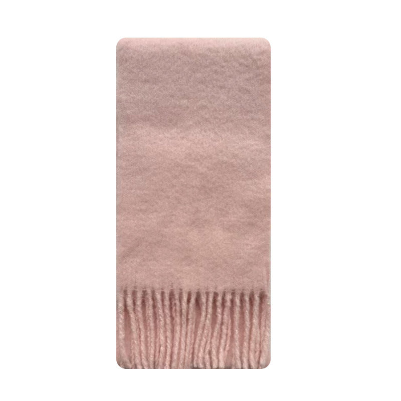 25% wool blended brushed solid color scarf women's Korean tassel thickened Icelandic blue soft scarf shawl