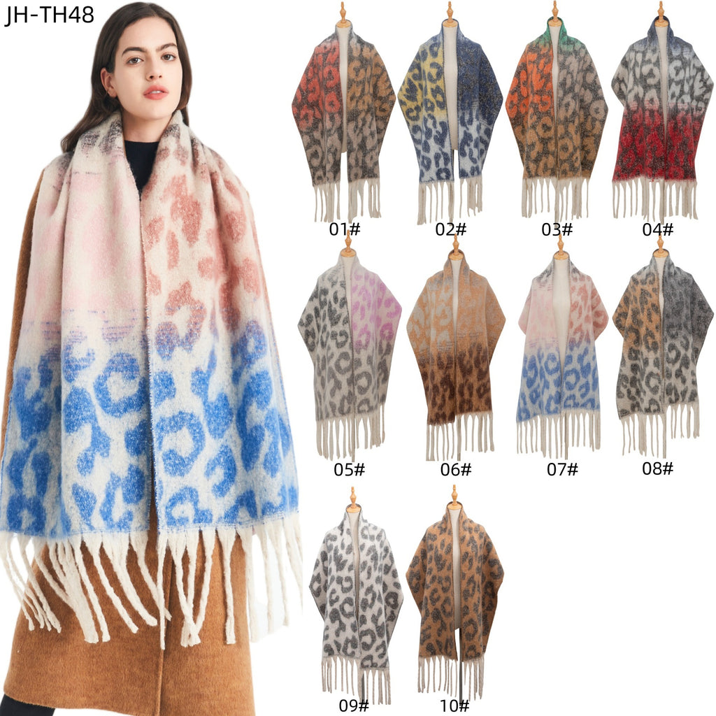 Europe, America, autumn and winter new loop yarn imitation mohair jacquard leopard print scarf