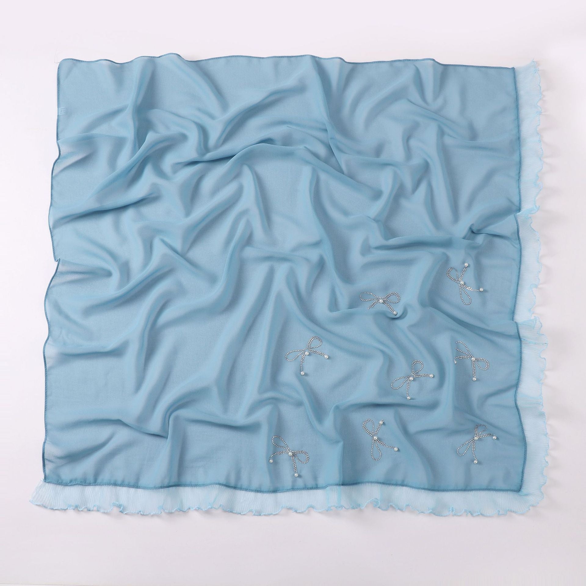 Small Fresh Bow Hot Diamond Bead Organ Lace Pearl Chiffon Square