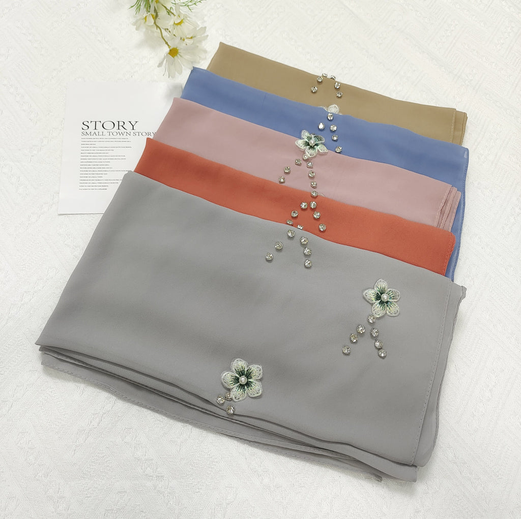 New Diamond Flower Pearl Chiffon Scarf Women's Scarf Middle East Headscarf