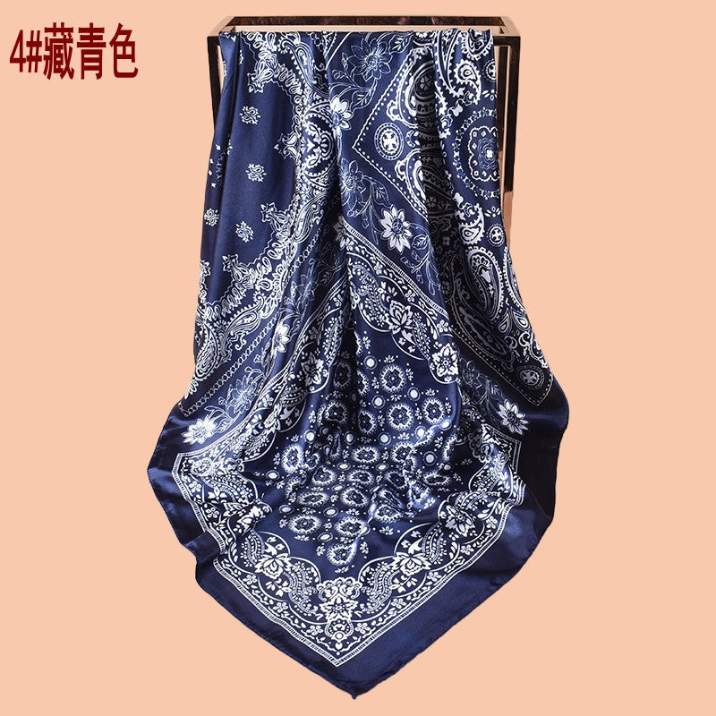 New 90cm-satin plaid cashew flower printing square scarf with sunscreen, bag head silk scarf decoration, scarf