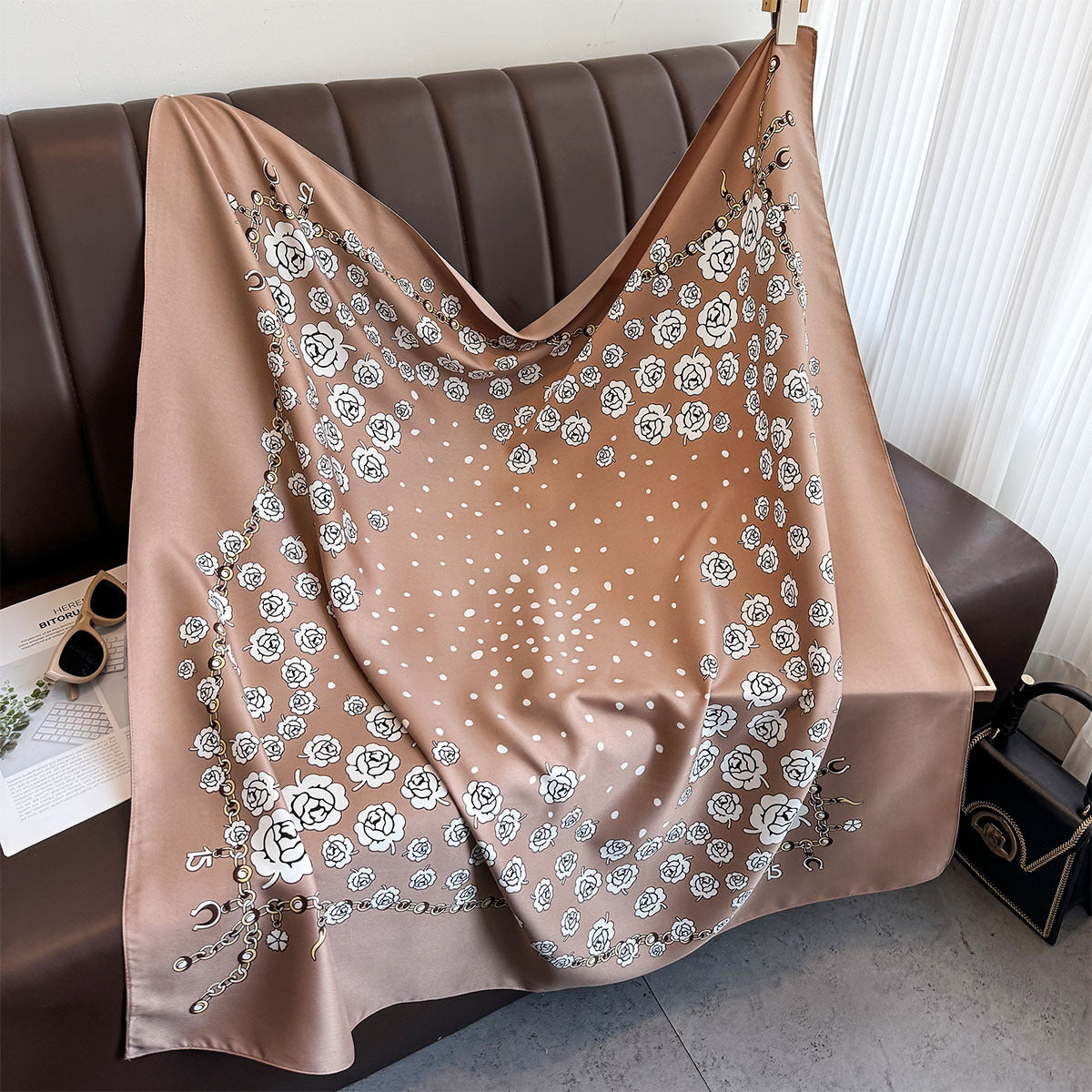 Twill silk scarf women's 90cm high-end large square scarf headscarf retro printed scarf shawl