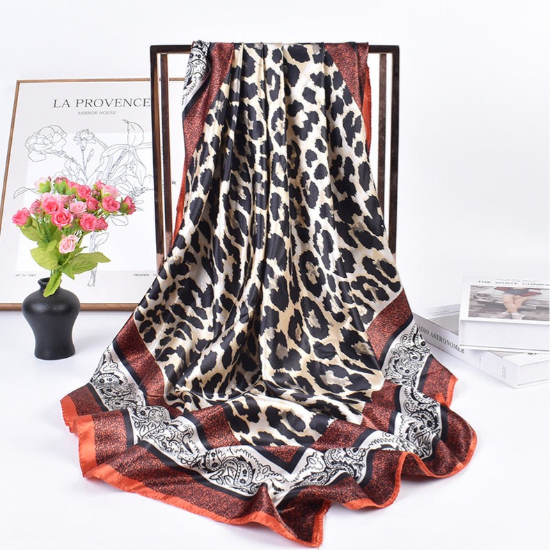 Fashion leopard print cashew pattern print 90 satin large square scarf, headscarf, scarf