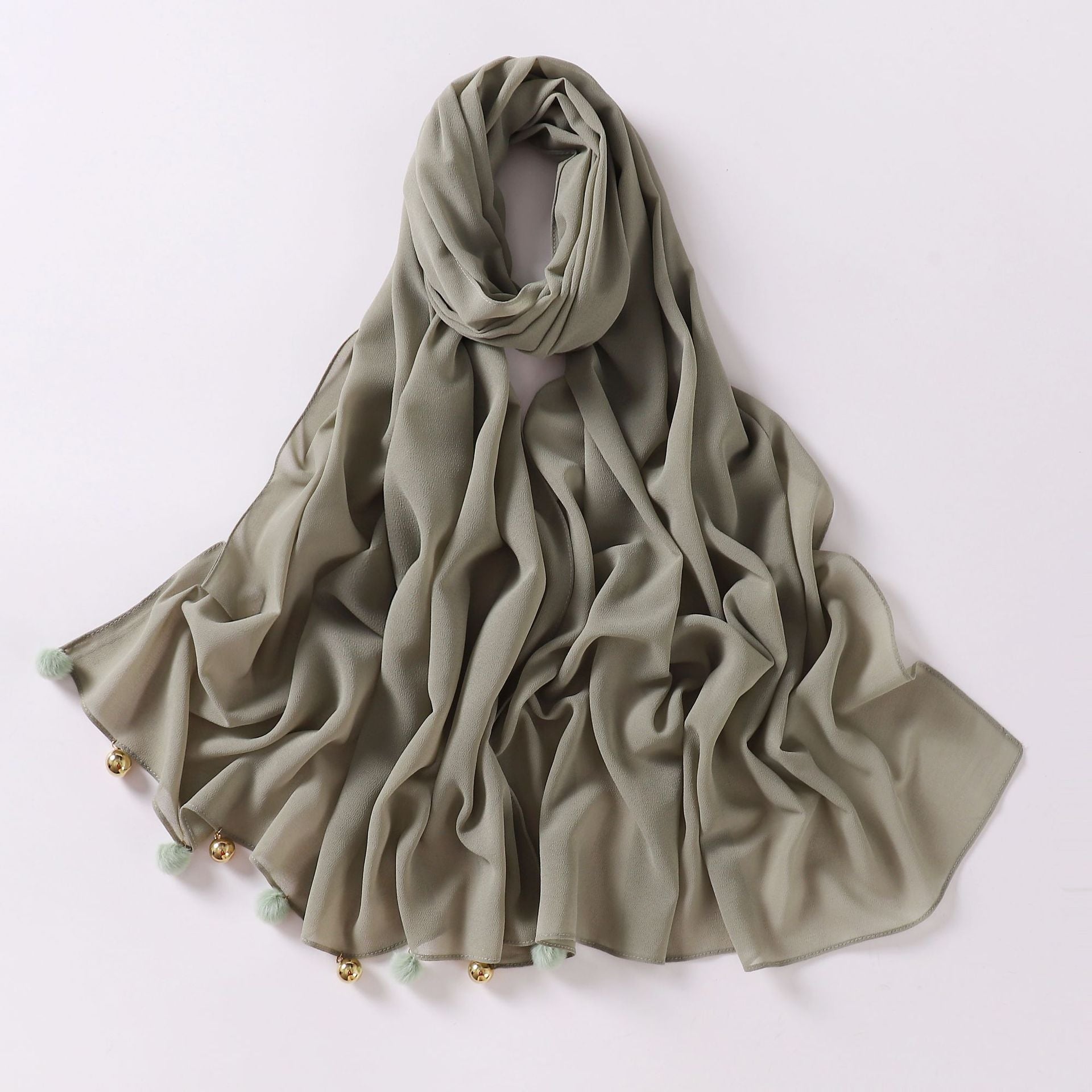 New pearl chiffon hanging hairball jewelry scarf Malaysian headscarf Middle East Africa hijab