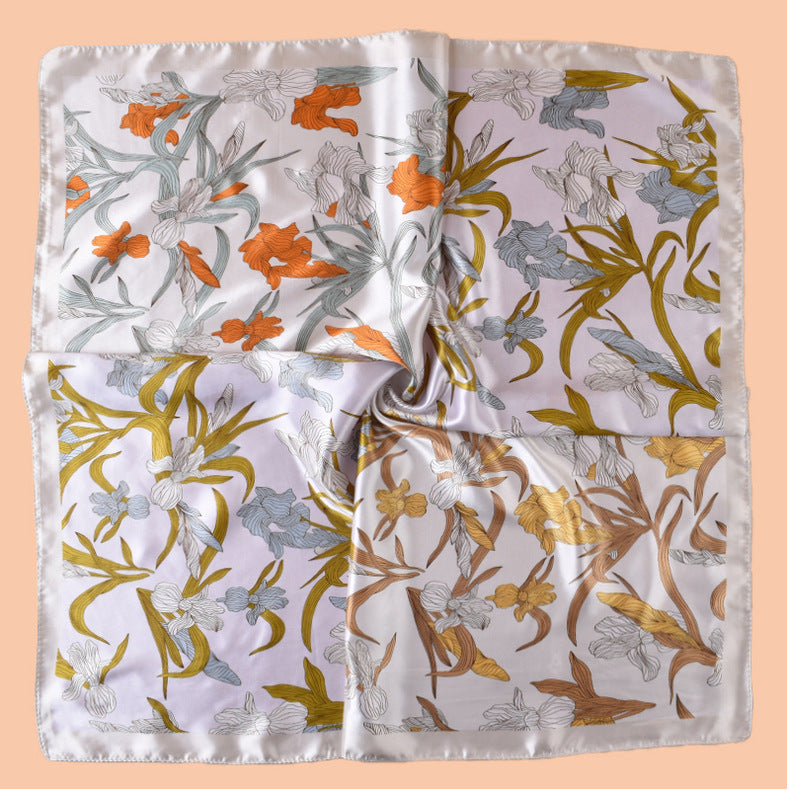 2025 new 90-satin plain and elegant orchid versatile printed square scarf with sunscreen, bag head silk scarf decoration, scarf