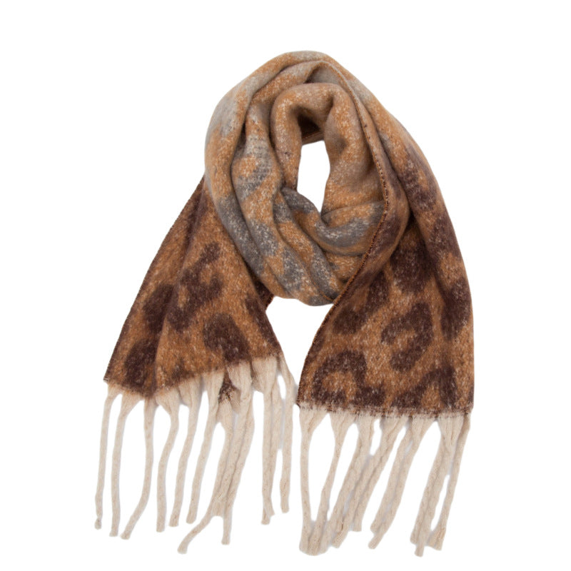 Europe, America, autumn and winter new loop yarn imitation mohair jacquard leopard print scarf