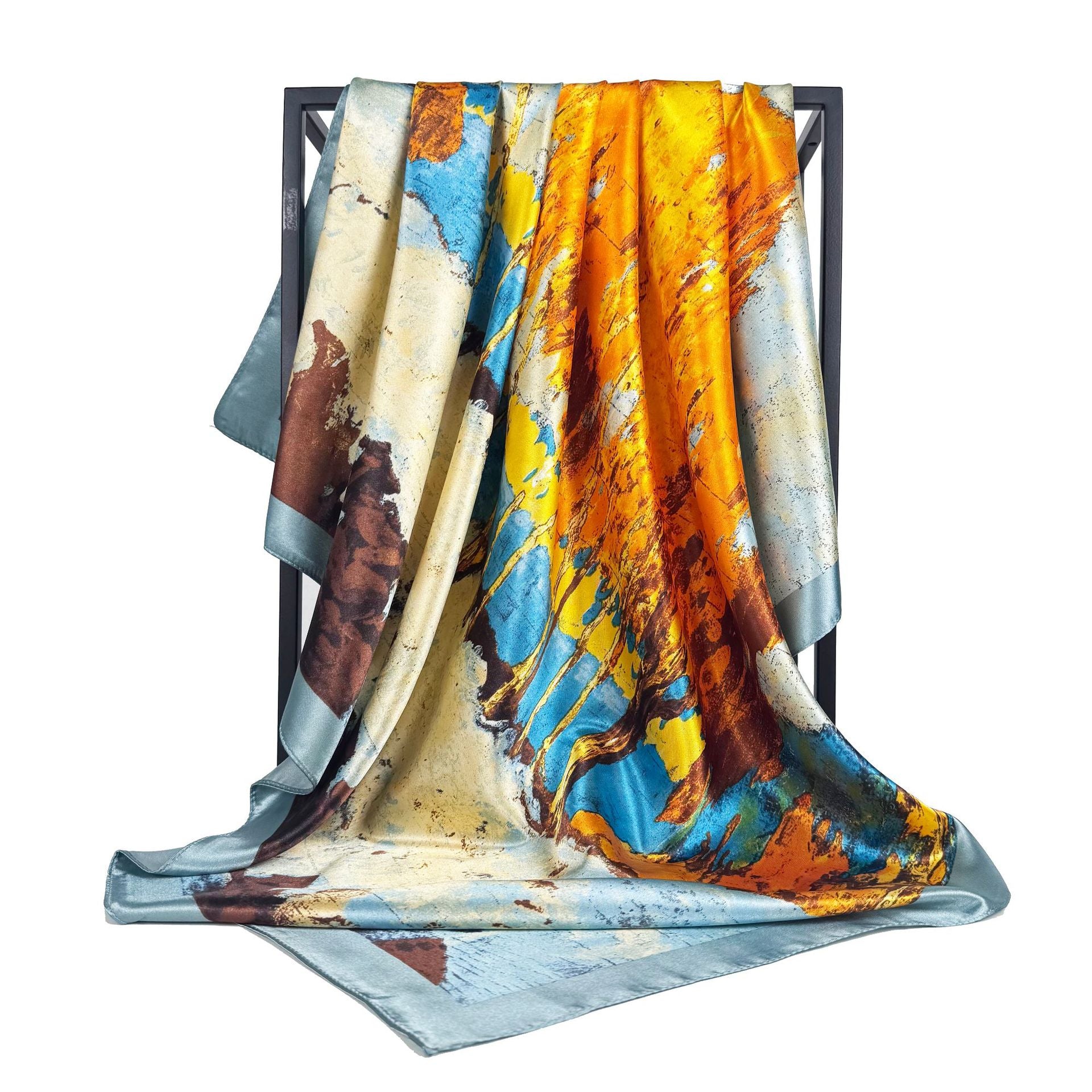 Fashion versatile fragrant cloud cashew pattern, imitation silk satin satin 90cm large square towel, ethnic women's headscarf