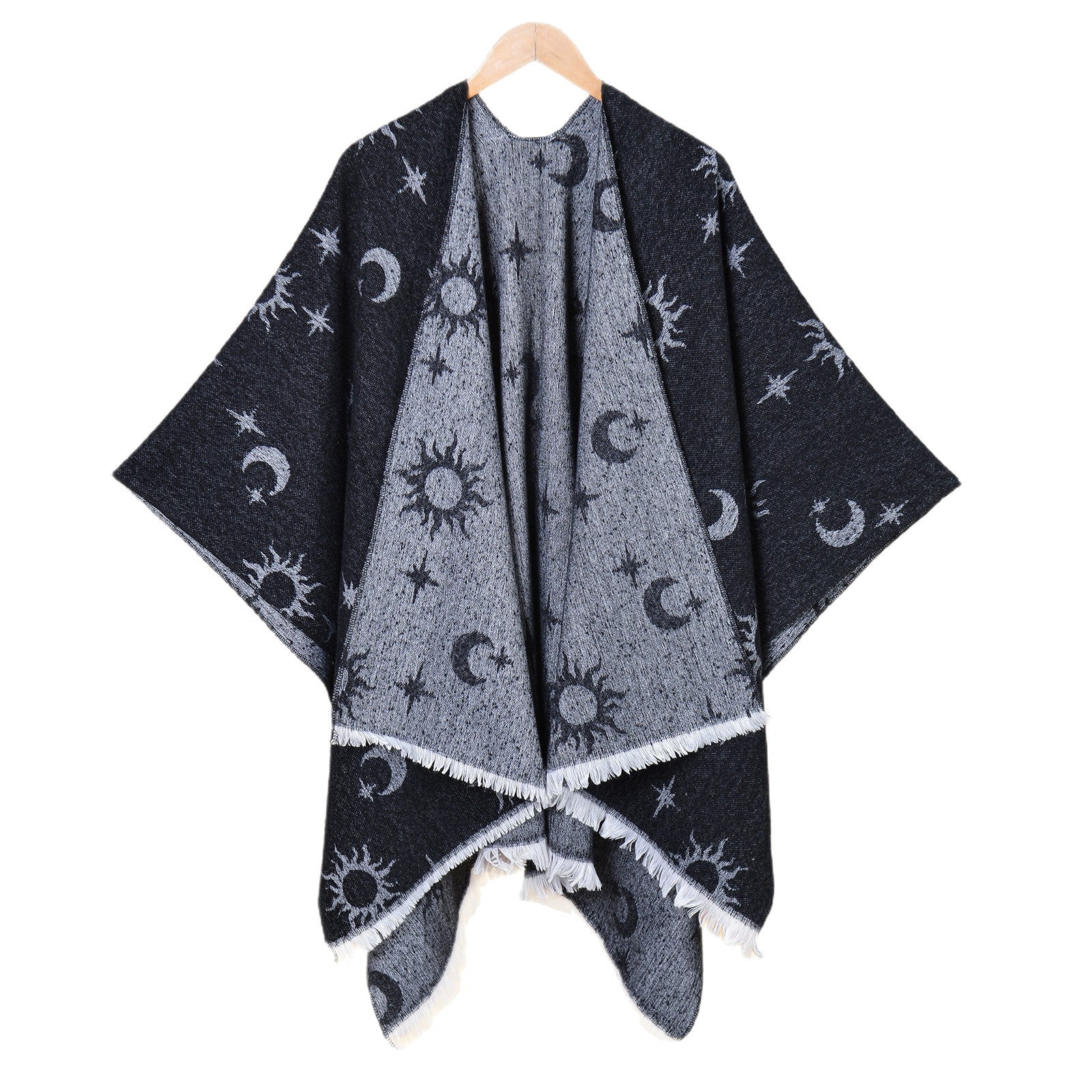 New European and American Women's Double-sided Fringed Jacquard Split Warm Shawl Cardigan Autumn and Winter Cape