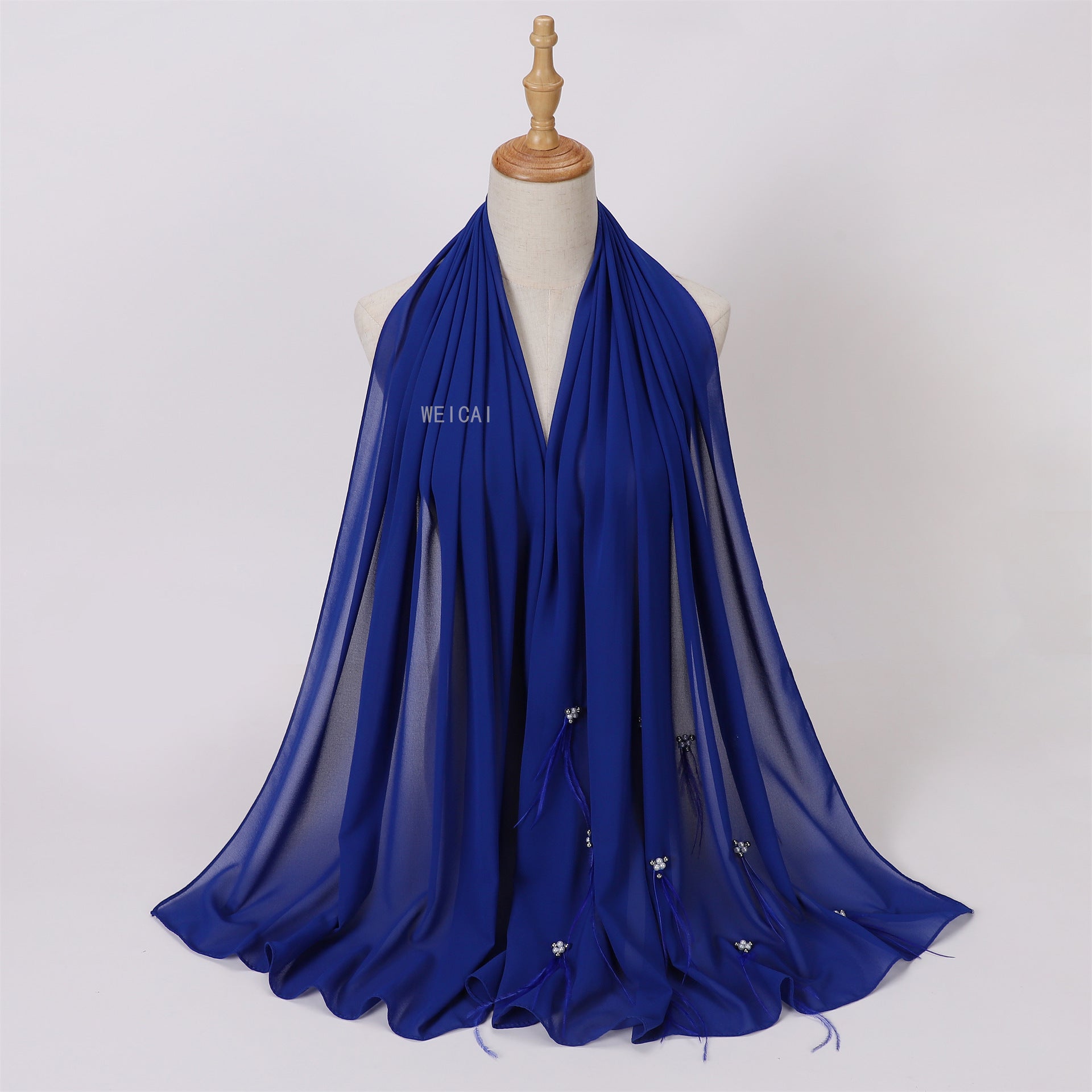 Fashion new pearl chiffon headscarf malay indonesia beaded ostrich hair scarf hijab