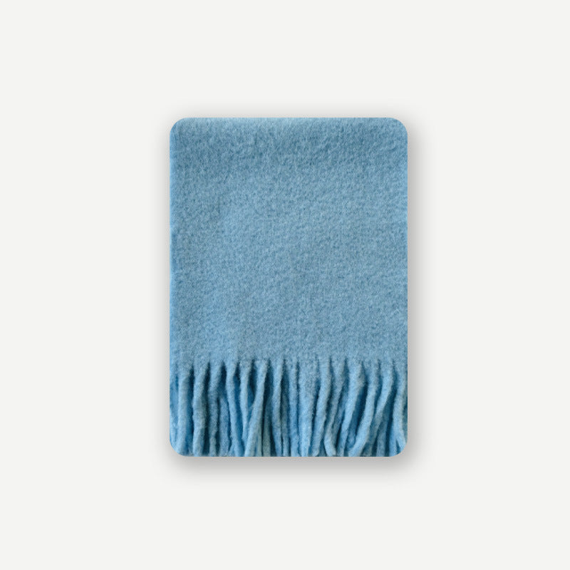 40% wool glacier blue solid color scarf women's winter atmosphere Icelandic blue soft scarf