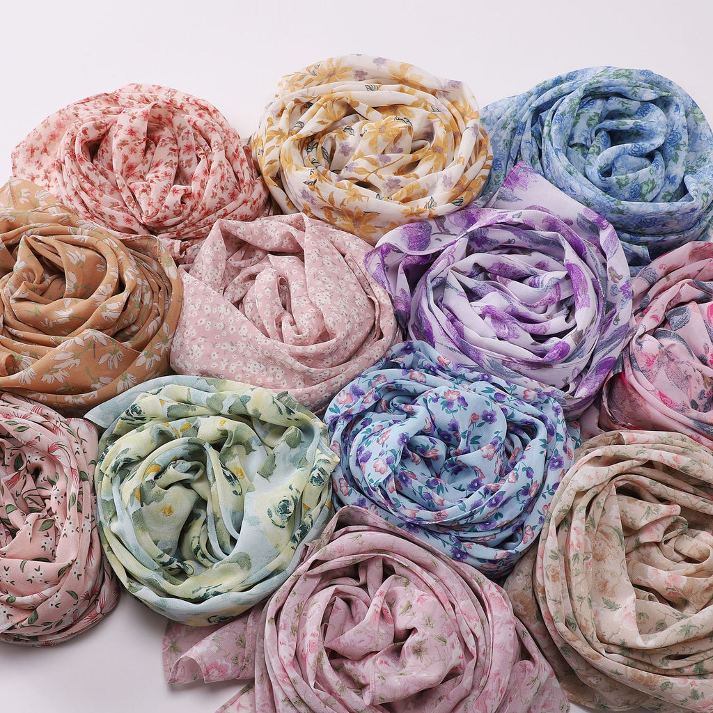Spring pearl chiffon print floral scarf middle east headscarf yarn oil painting style hijab