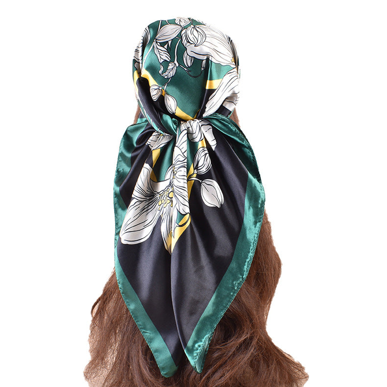 Spring new scarf thin imitation silk retro printing light luxury silk scarf 90 color diced high-end square scarf