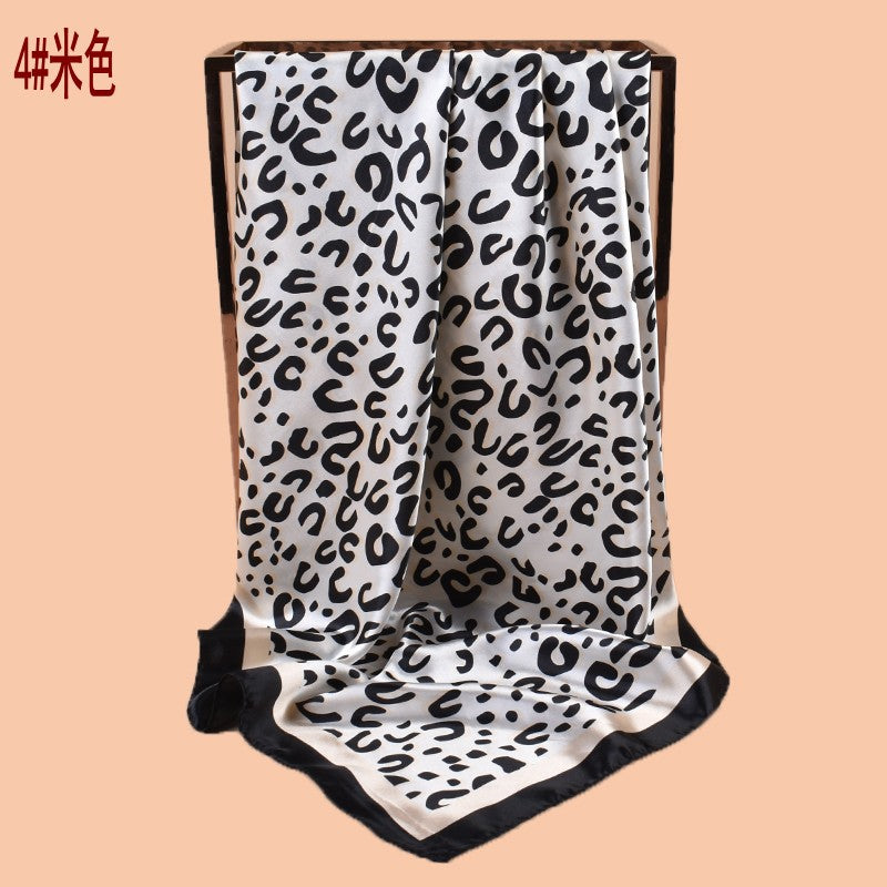 2025 new 90-satin U-word leopard print versatile printed square scarf with sunscreen, bag head silk scarf decoration, scarf