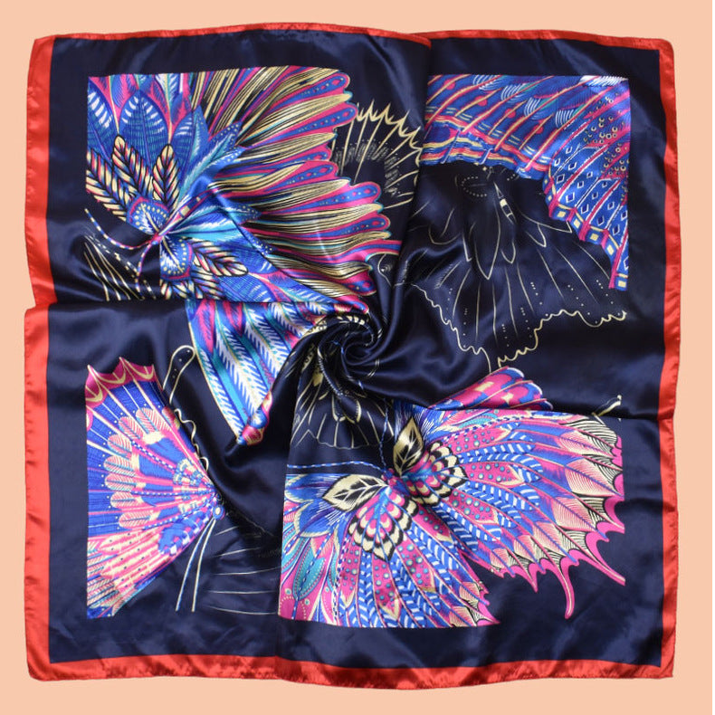 2025 new 90-color simple and elegant butterfly printing square scarf with sunscreen, silk scarf decoration, scarf