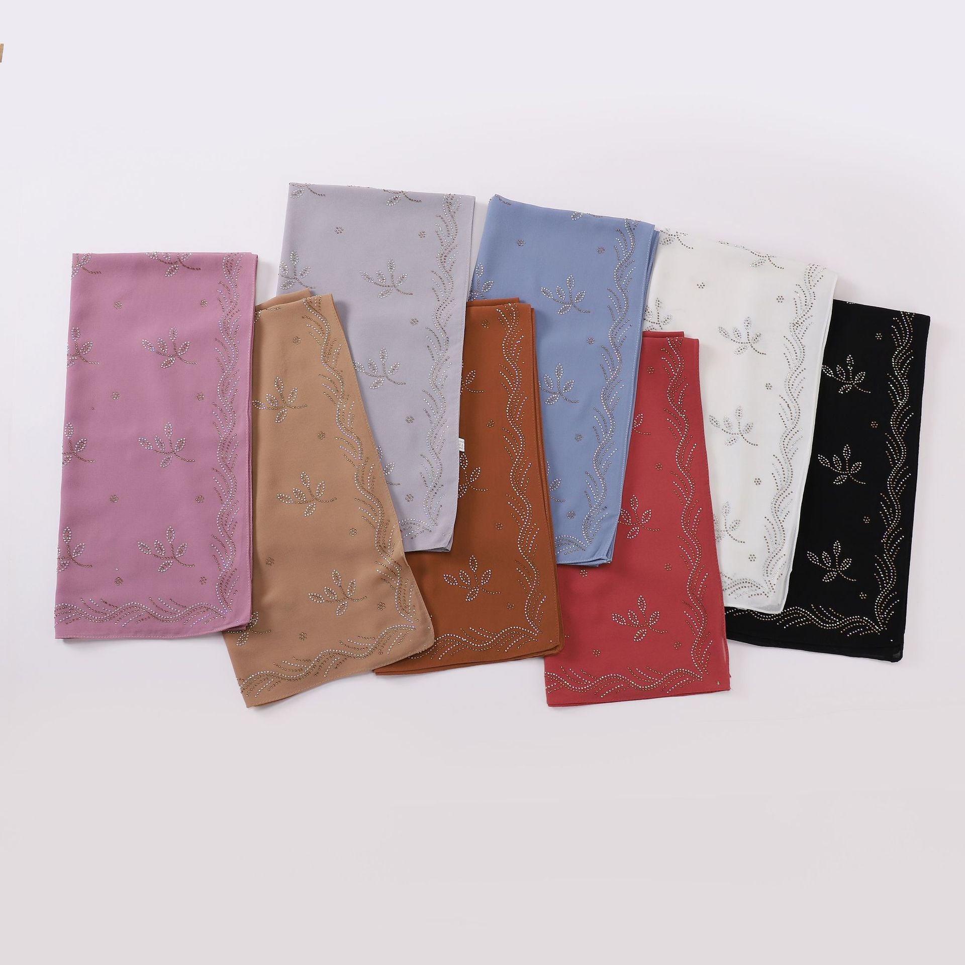 New Pearl Chiffon Leaf Hot Diamond Square Scarf 90 × 90cm Women Headscarf