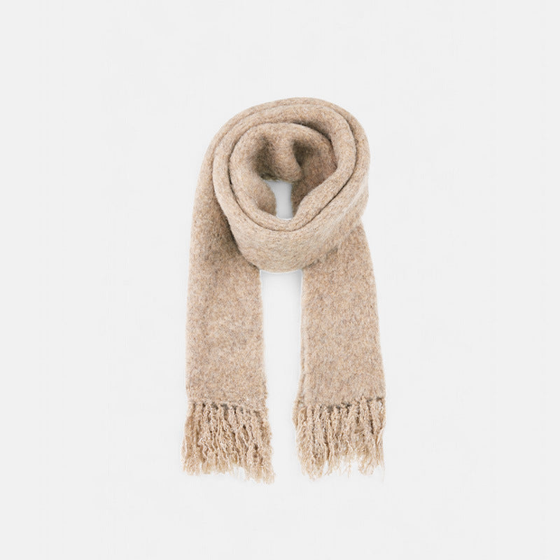 Korean designer wool blended beard solid color knitted scarf women's winter Korean atmosphere wool scarf